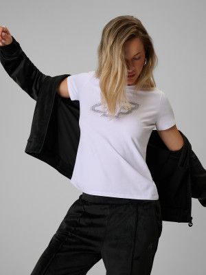 4F T-shirt slim z nadrukiem damski - biały