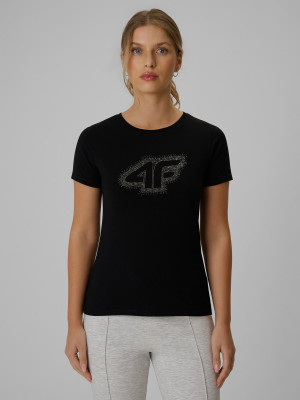 4F T-shirt slim z nadrukiem damski - czarny