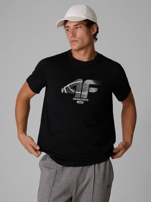 4F T-shirt regular z nadrukiem męski - czarny