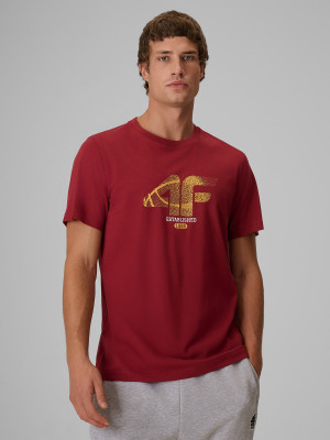 4F T-shirt regular z nadrukiem męski - czerwony