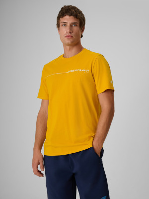 4F T-shirt regular z nadrukiem męski - żółty