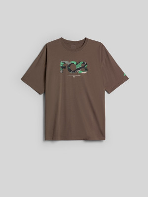 4F T-shirt loose z nadrukiem męski - brązowy