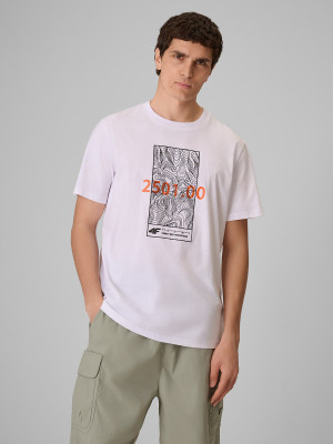 4F T-shirt regular z nadrukiem męski - biały