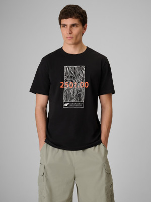4F T-shirt regular z nadrukiem męski - czarny