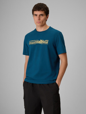 4F T-shirt regular z nadrukiem męski - turkusowy