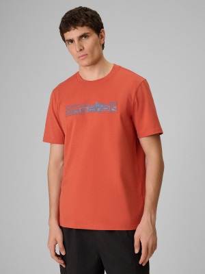 4F T-shirt regular z nadrukiem męski - koralowy