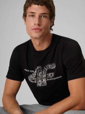 4F T-shirt regular z nadrukiem męski - czarny