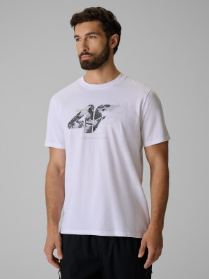 4F T-shirt regular z nadrukiem męski - biały