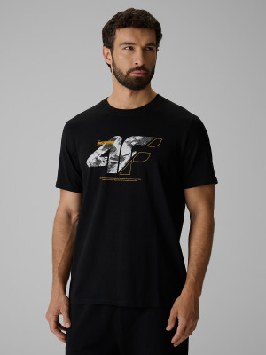 4F T-shirt regular z nadrukiem męski - czarny