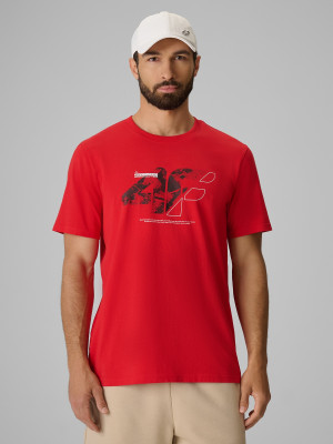 4F T-shirt regular z nadrukiem męski - czerwony