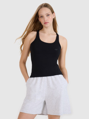 4F Top slim unicolor pentru femei - negru