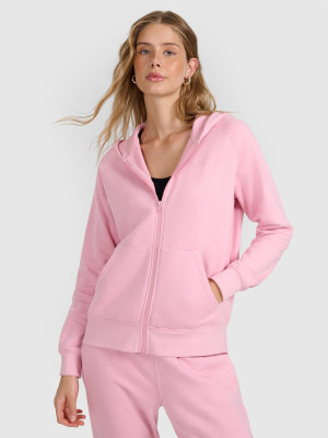4F Bluza dresowa rozpinana z kapturem damska - różowa