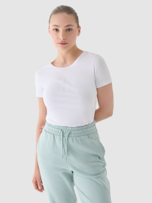 4F T-shirt slim z nadrukiem damski - biały