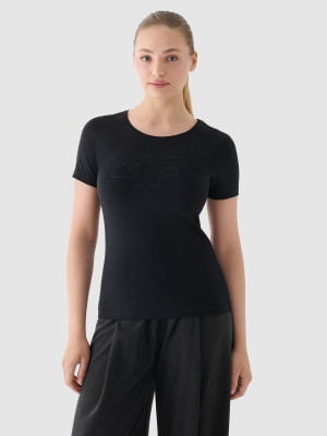4F T-shirt slim z nadrukiem damski - czarny