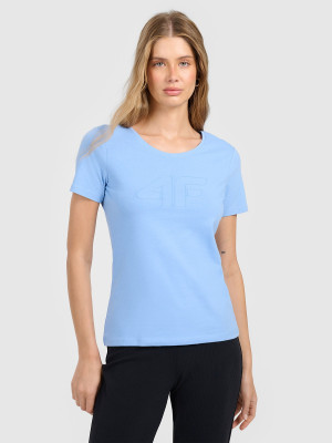 4F T-shirt slim z nadrukiem damski - niebieski