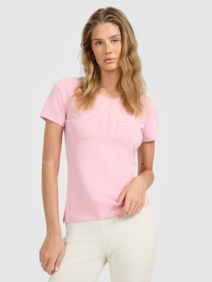 4F T-shirt slim z nadrukiem damski - różowy