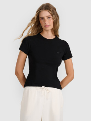 4F T-shirt slim gładki damski - czarny