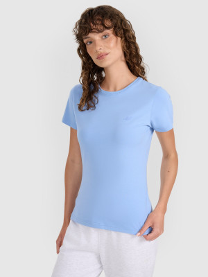 4F T-shirt slim gładki damski - niebieski