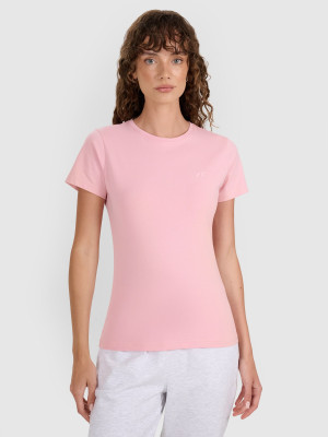 4F T-shirt slim gładki damski - różowy