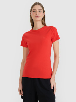 4F T-shirt slim gładki damski - czerwony