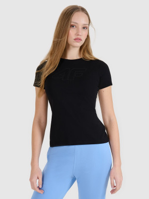 4F T-shirt slim z nadrukiem damski - czarny