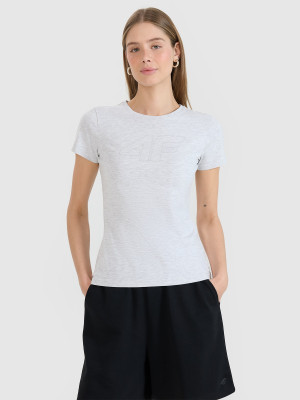 4F T-shirt slim z nadrukiem damski - szary