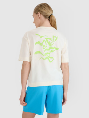 4F T-shirt regular z nadrukiem damski - biały