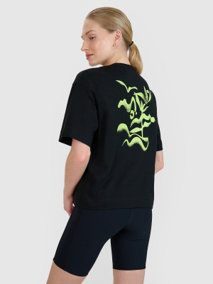 4F T-shirt regular z nadrukiem damski - czarny