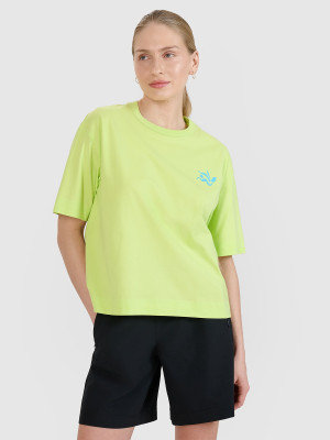 4F T-shirt regular z nadrukiem damski - zielony
