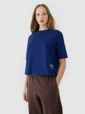 4F T-shirt oversize z nadrukiem damski - granatowy