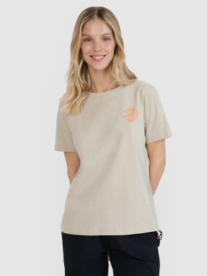 4F T-shirt oversize z nadrukiem damski - beżowy