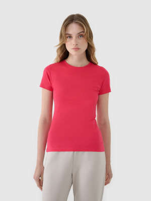 4F T-shirt slim z modalem damski - różowy