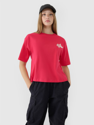 4F T-shirt oversize z nadrukiem damski - różowy