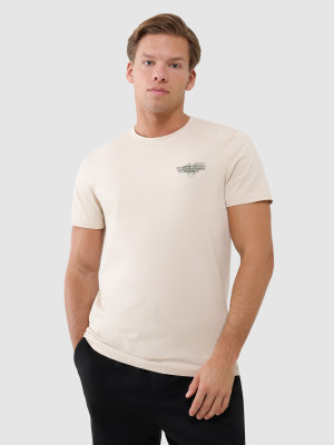 4F T-shirt regular z nadrukiem męski - beżowy