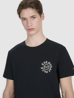 4F T-shirt regular z nadrukiem męski - czarny