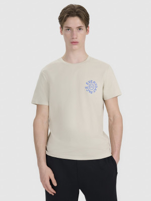 4F T-shirt regular z nadrukiem męski - beżowy