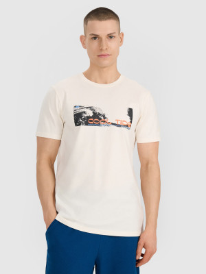 4F T-shirt regular z nadrukiem męski - biały