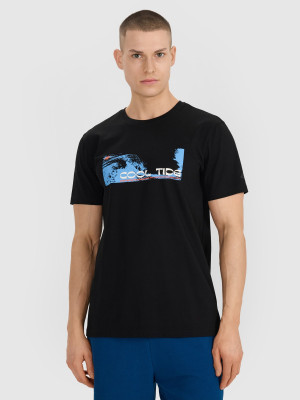 4F T-shirt regular z nadrukiem męski - czarny