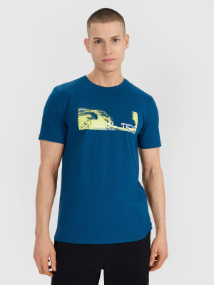 4F T-shirt regular z nadrukiem męski - turkusowy