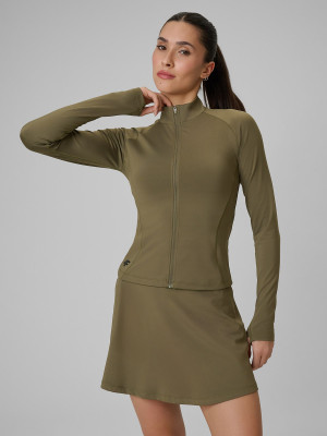 4F Bluza treningowa slim szybkoschnąca damska - oliwkowa