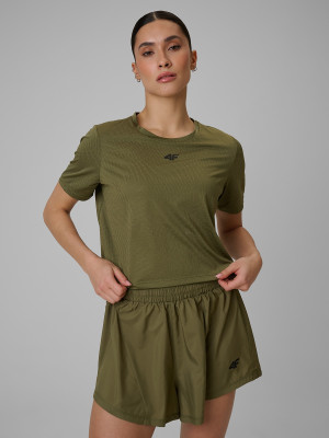 4F Crop top treningowy slim szybkoschnący damski - oliwkowy