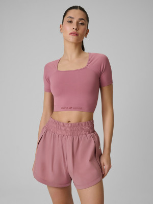 4F Crop top treningowy bezszwowy damski - różowy