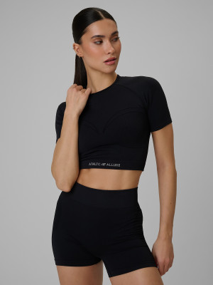 4F Crop top treningowy bezszwowy damski - czarny