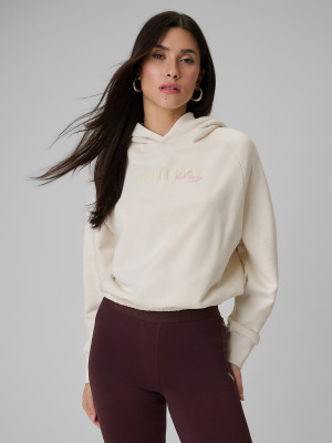 4F Bluza dresowa regular z kapturem damska - beżowa