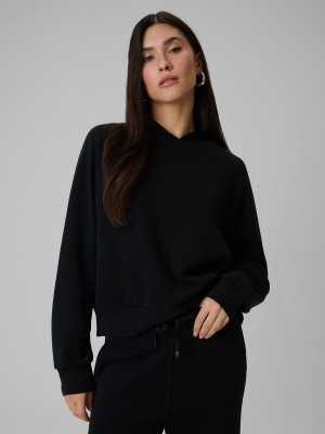 4F Bluza dresowa regular z kapturem damska - czarna