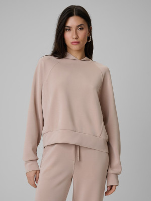 4F Bluza dresowa regular z kapturem damska - beżowa