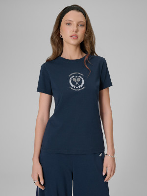 4F T-shirt slim z nadrukiem damski - granatowy