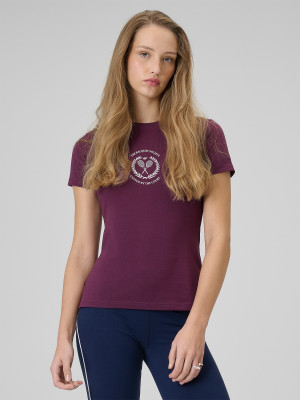 4F T-shirt slim z nadrukiem damski - czerwony