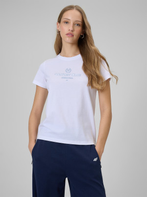 4F T-shirt regular z nadrukiem damski - biały