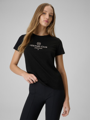 4F T-shirt regular z nadrukiem damski - czarny